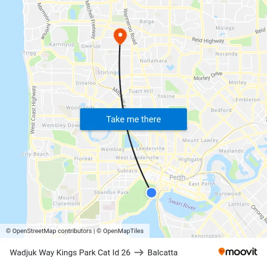 Wadjuk Way Kings Park Cat Id 26 to Balcatta map