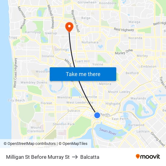 Milligan St Before Murray St to Balcatta map