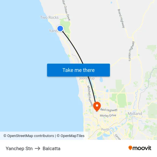 Yanchep Stn to Balcatta map
