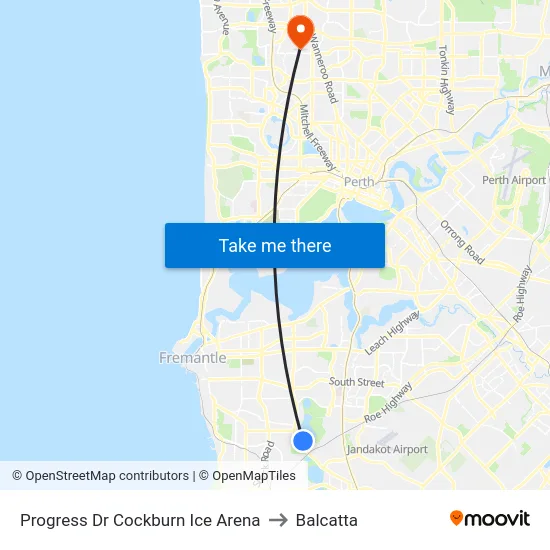 Progress Dr Cockburn Ice Arena to Balcatta map