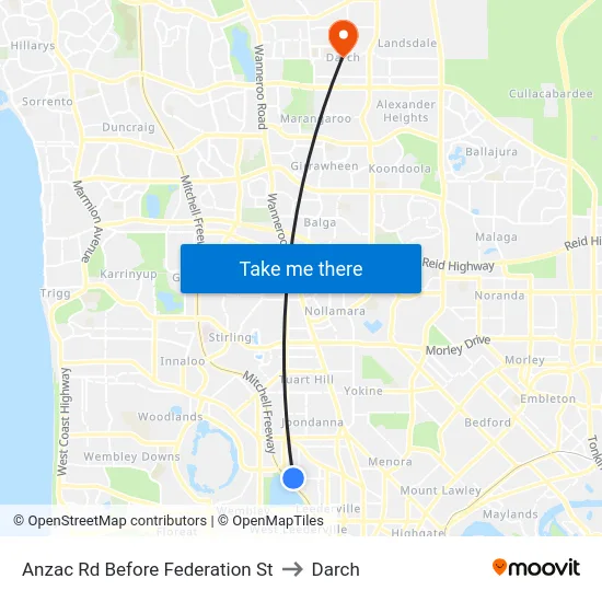 Anzac Rd Before Federation St to Darch map