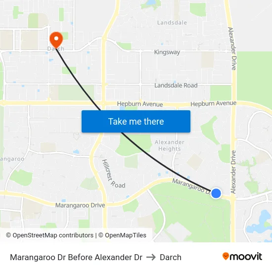 Marangaroo Dr Before Alexander Dr to Darch map