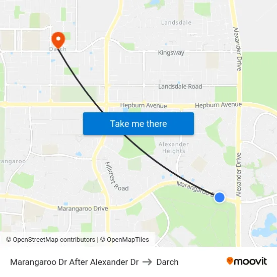 Marangaroo Dr After Alexander Dr to Darch map