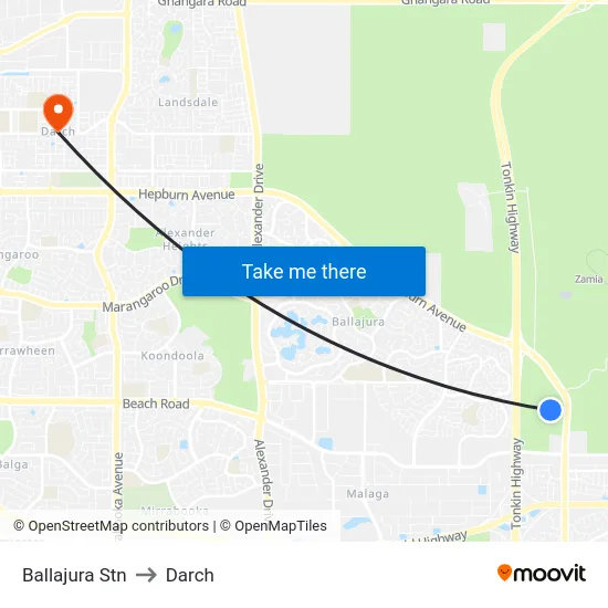 Ballajura Stn to Darch map