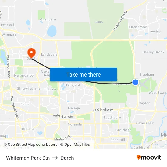 Whiteman Park Stn to Darch map