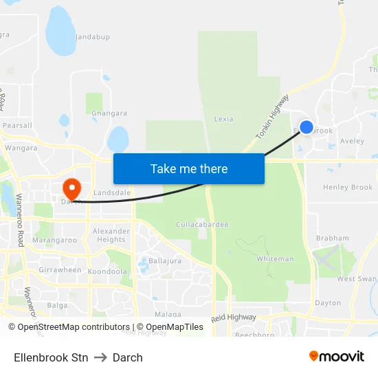 Ellenbrook Stn to Darch map