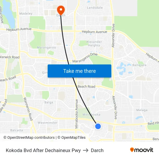 Kokoda Bvd After Dechaineux Pwy to Darch map