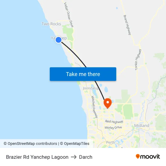 Brazier Rd Yanchep Lagoon to Darch map