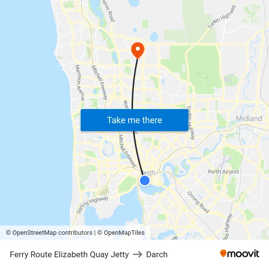 Ferry Route Elizabeth Quay Jetty to Darch map