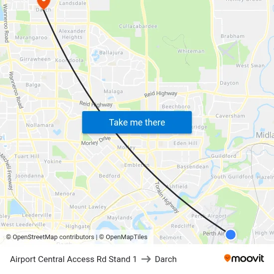 Airport Central Access Rd Stand 1 to Darch map