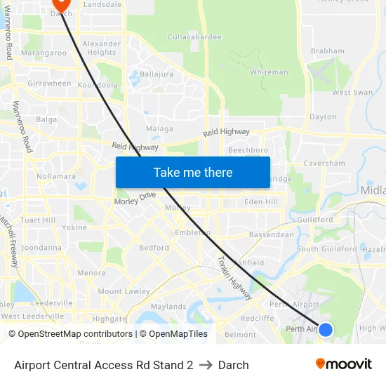 Airport Central Access Rd Stand 2 to Darch map