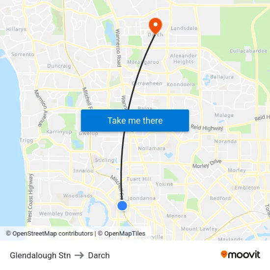Glendalough Stn to Darch map