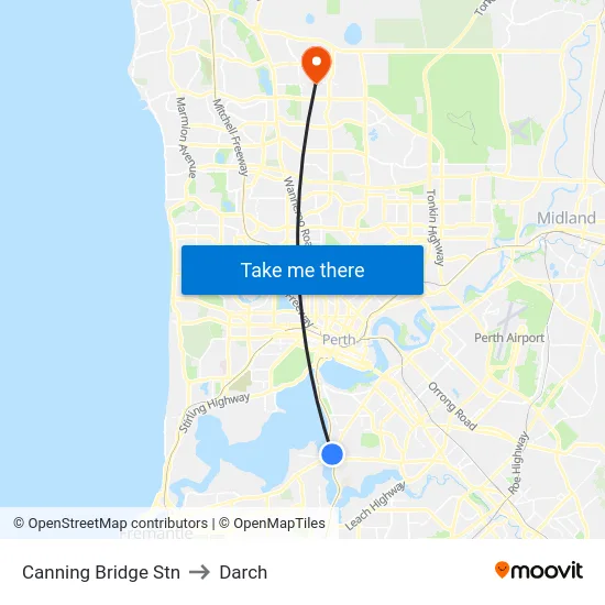 Canning Bridge Stn to Darch map