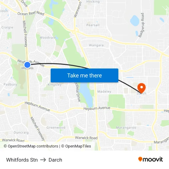 Whitfords Stn to Darch map