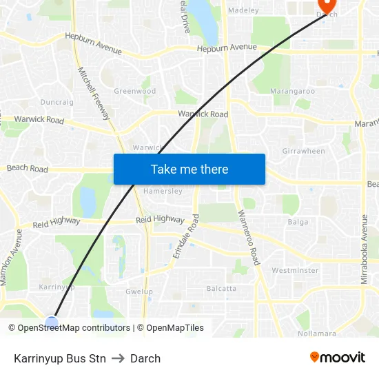 Karrinyup Bus Stn to Darch map