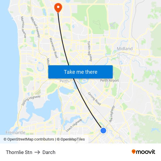 Thornlie Stn to Darch map