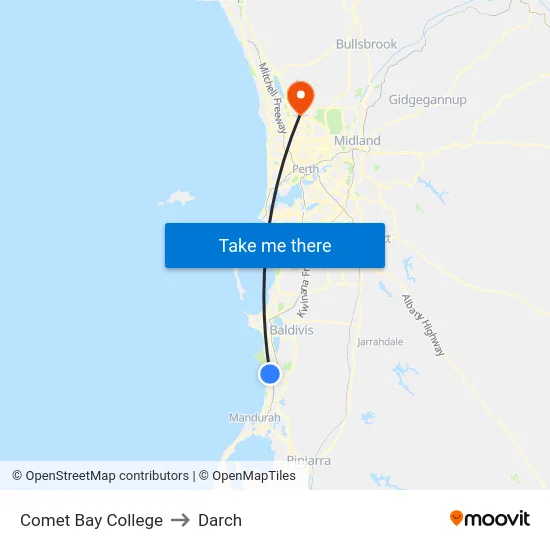 Comet Bay College to Darch map