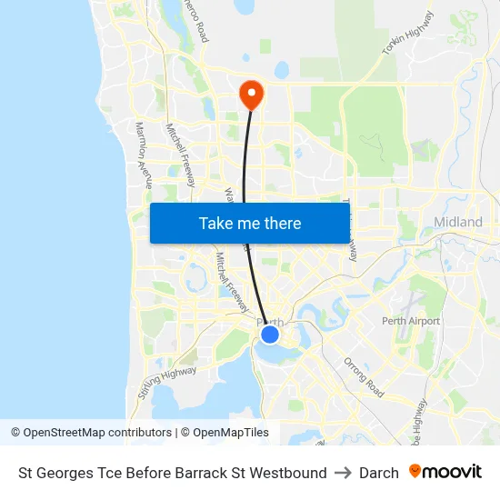 St Georges Tce Before Barrack St Westbound to Darch map