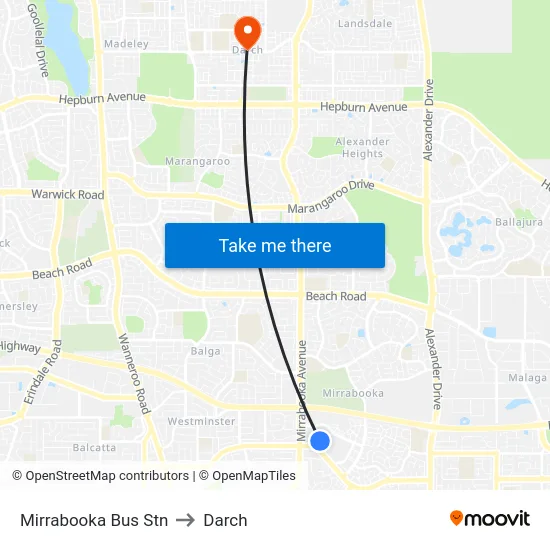 Mirrabooka Bus Stn to Darch map