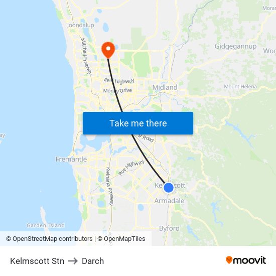 Kelmscott Stn to Darch map