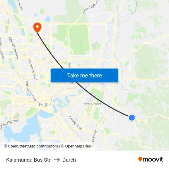 Kalamunda Bus Stn to Darch map