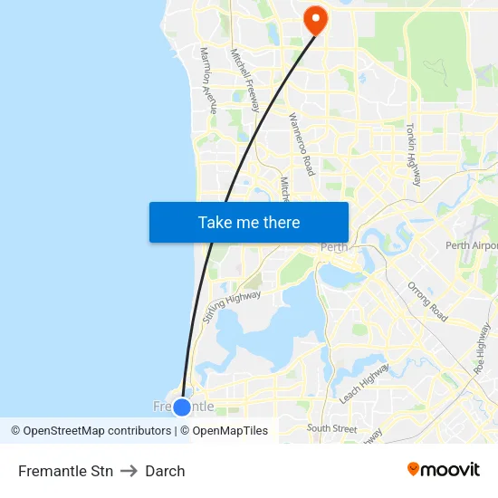 Fremantle Stn to Darch map