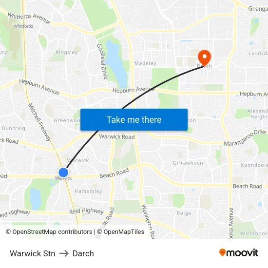 Warwick Stn to Darch map