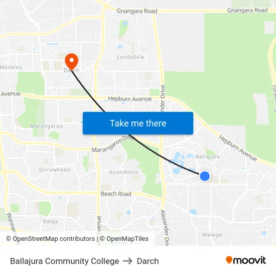 Ballajura Community College to Darch map