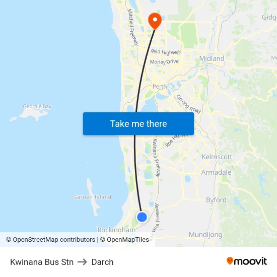 Kwinana Bus Stn to Darch map