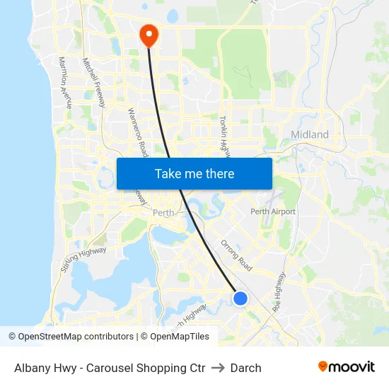 Albany Hwy - Carousel Shopping Ctr to Darch map