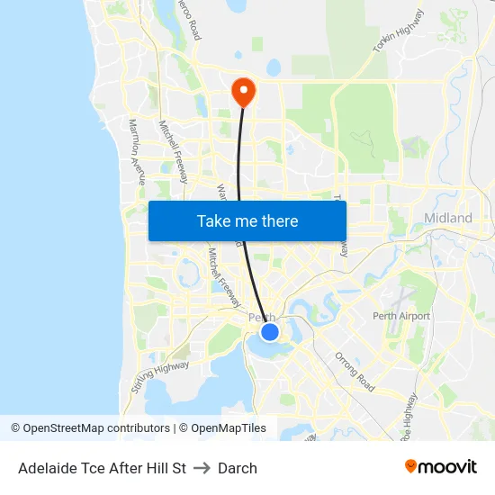 Adelaide Tce After Hill St to Darch map