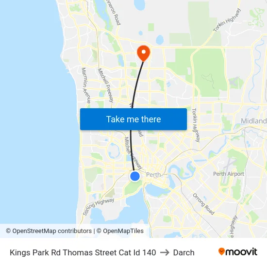 Kings Park Rd Thomas Street Cat Id 140 to Darch map
