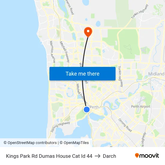 Kings Park Rd Dumas House Cat Id 44 to Darch map