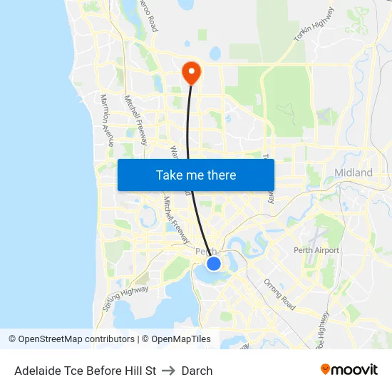 Adelaide Tce Before Hill St to Darch map