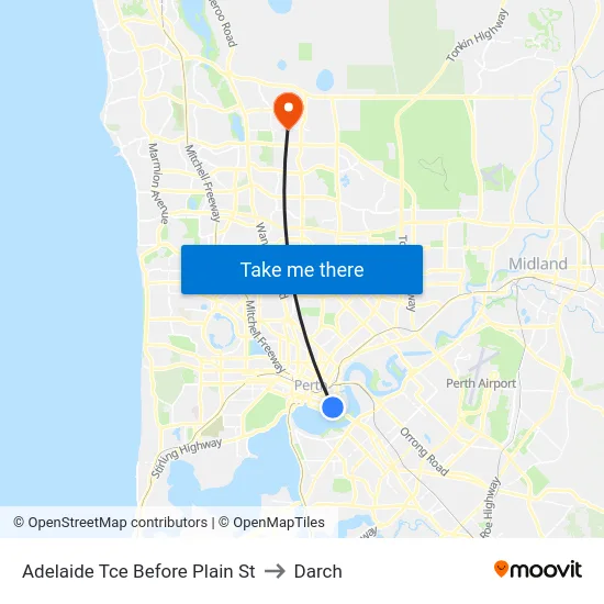 Adelaide Tce Before Plain St to Darch map