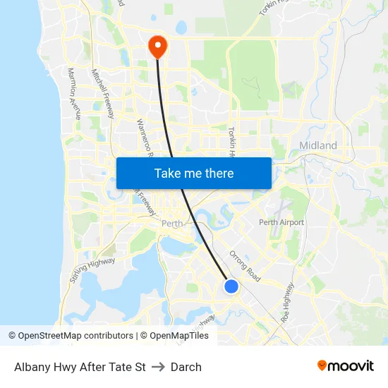 Albany Hwy After Tate St to Darch map