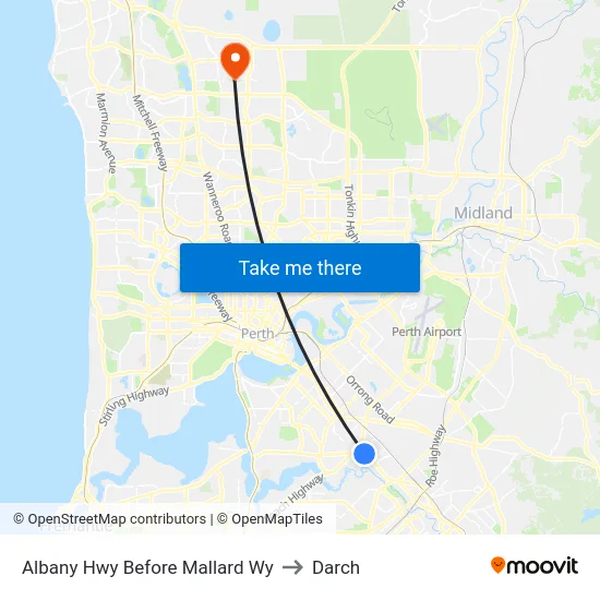 Albany Hwy Before Mallard Wy to Darch map