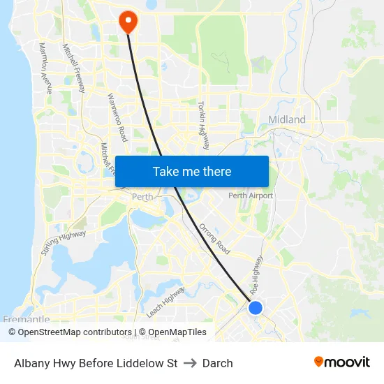 Albany Hwy Before Liddelow St to Darch map
