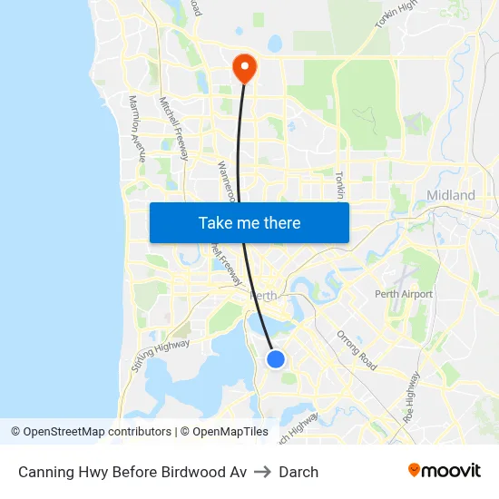 Canning Hwy Before Birdwood Av to Darch map