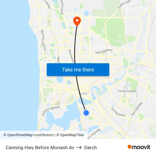 Canning Hwy Before Monash Av to Darch map