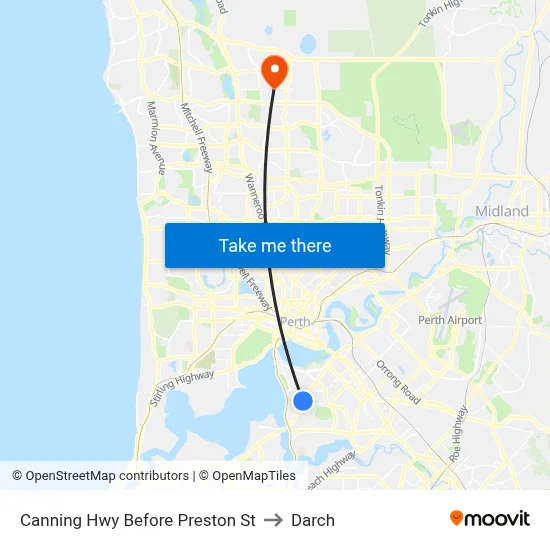 Canning Hwy Before Preston St to Darch map