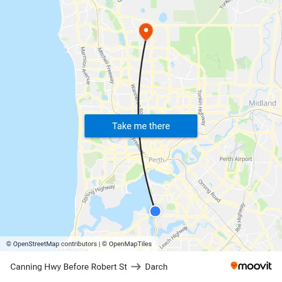 Canning Hwy Before Robert St to Darch map