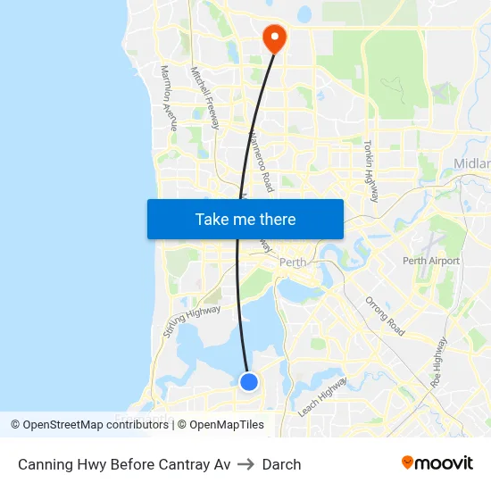 Canning Hwy Before Cantray Av to Darch map