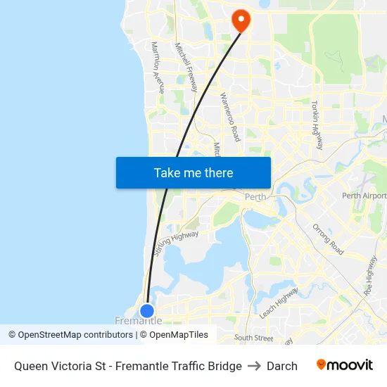 Queen Victoria St - Fremantle Traffic Bridge to Darch map