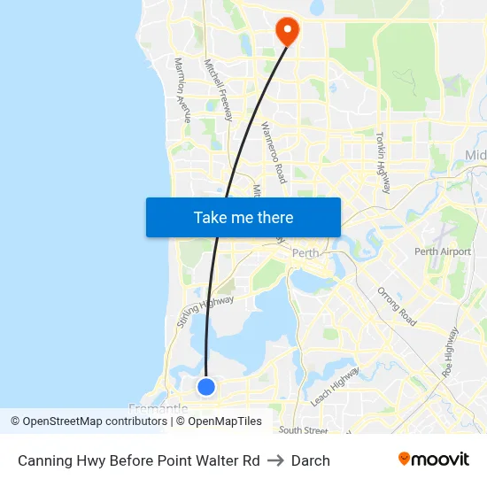 Canning Hwy Before Point Walter Rd to Darch map