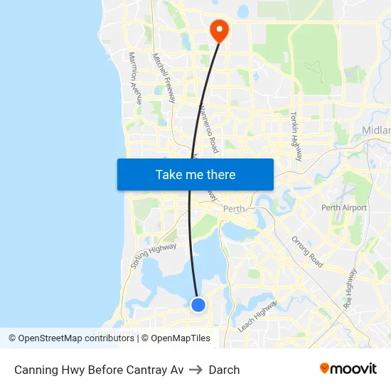 Canning Hwy Before Cantray Av to Darch map