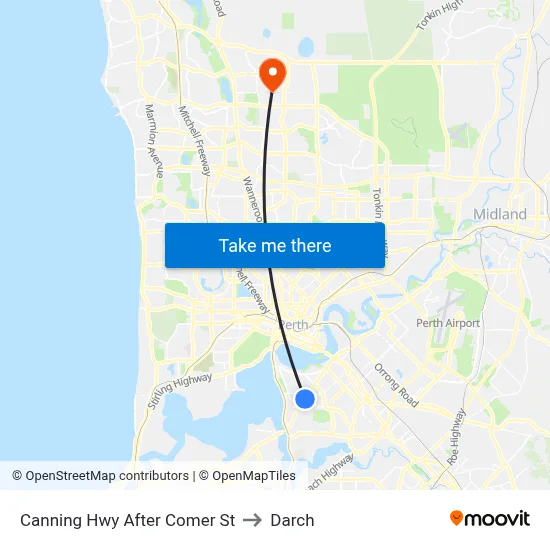 Canning Hwy After Comer St to Darch map
