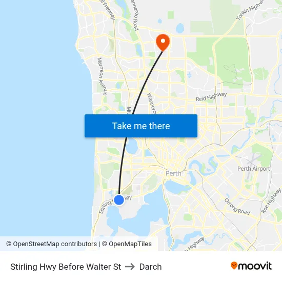 Stirling Hwy Before Walter St to Darch map