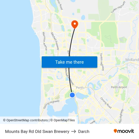 Mounts Bay Rd Old Swan Brewery to Darch map