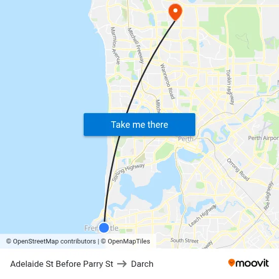 Adelaide St Before Parry St to Darch map
